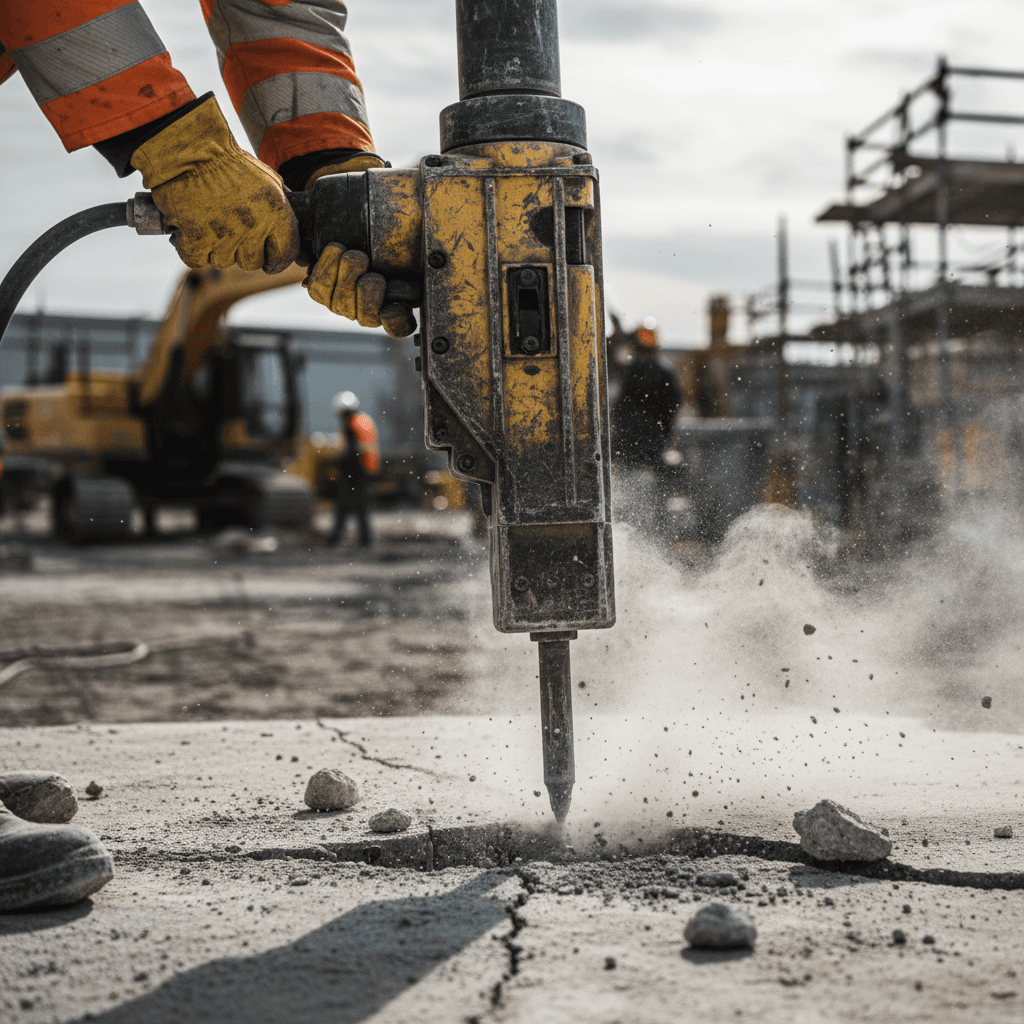 Concrete cutting and sawing equipment in use
